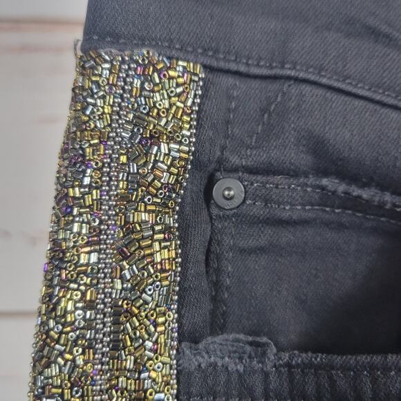 Mother The Rascal Ankle Fray Guilty Flash Black Beaded Jeans Size 27 - Picture 7 of 11